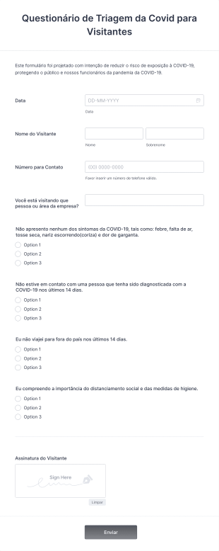 Questionário De Triagem Da Covid Para Visitantes Form Template