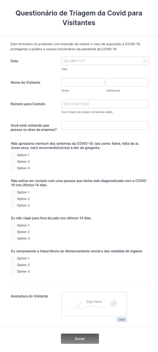 Questionário De Triagem Da Covid Para Visitantes