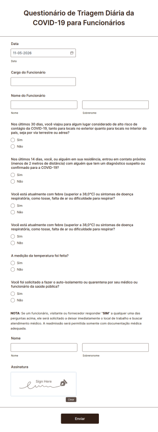 Questionário De Triagem E Medição De Temperatura Diária Dos Funcionários Durante A COVID 19