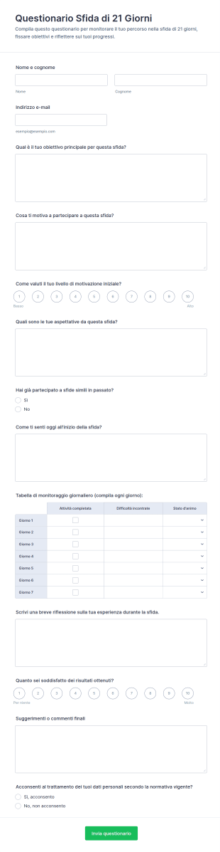 Questionario Della Sfida Di 21 Giorni