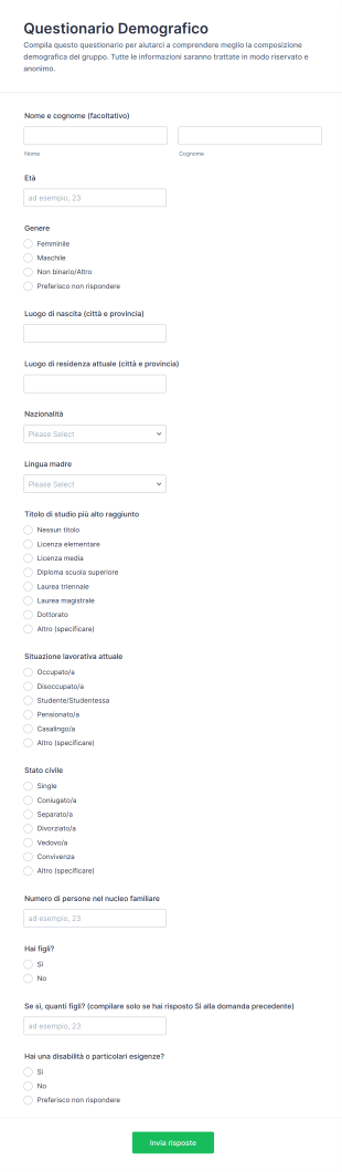 Modulo Per Indagine Demografica | Jotform