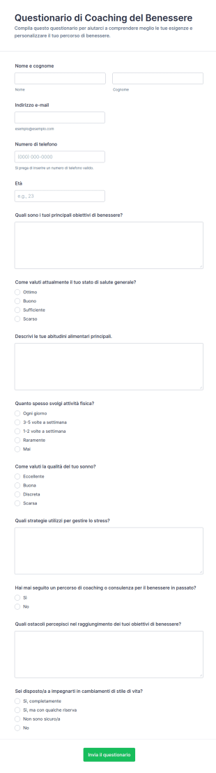 Questionario Di Coaching Del Benessere