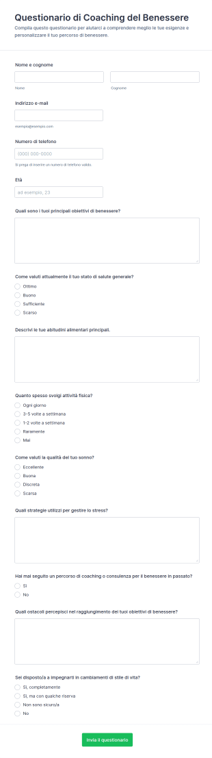 Questionario Di Coaching Del Benessere