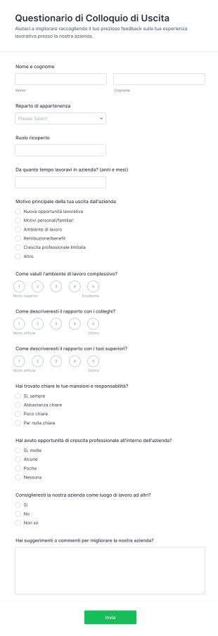 Questionario Di Colloquio Di Uscita