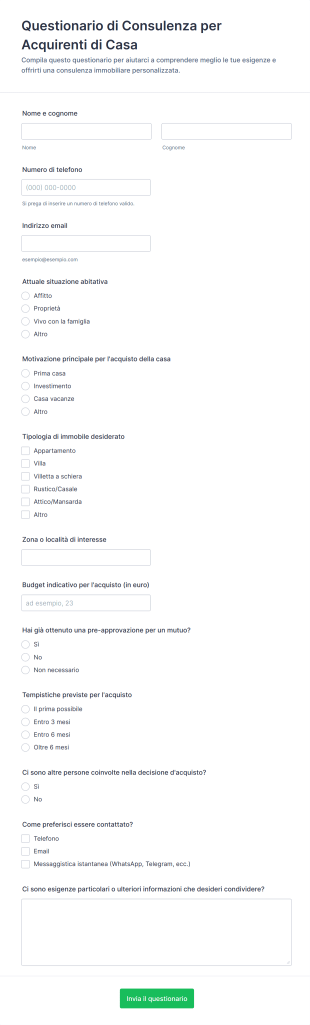 Questionario Di Consulenza Per Acquirenti Di Casa Form Template