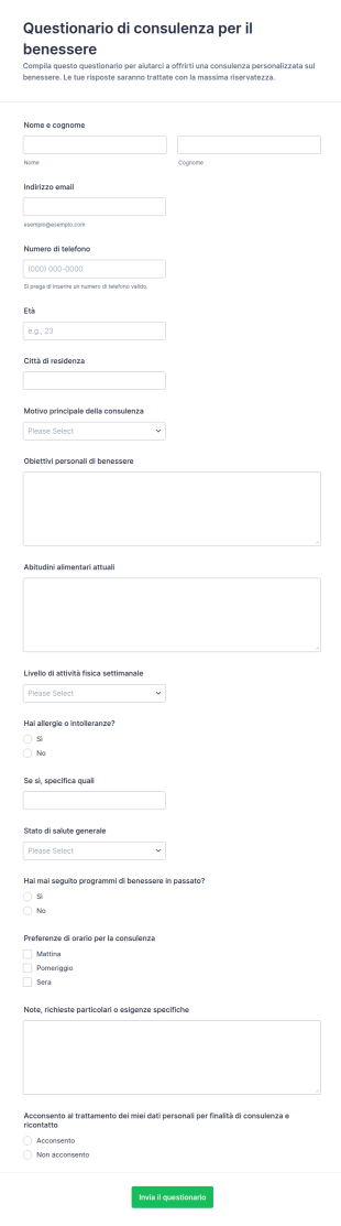 Questionario Di Consulto Benessere
