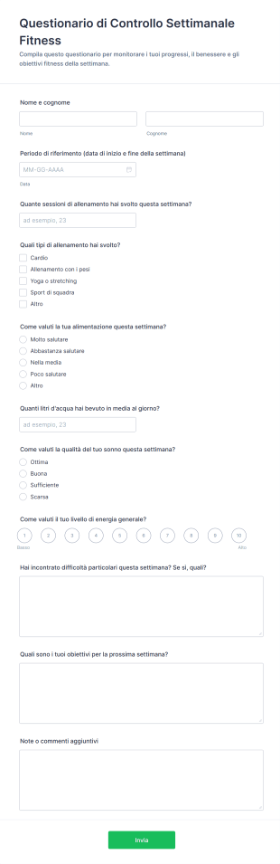 Questionario Di Controllo Settimanale Fitness