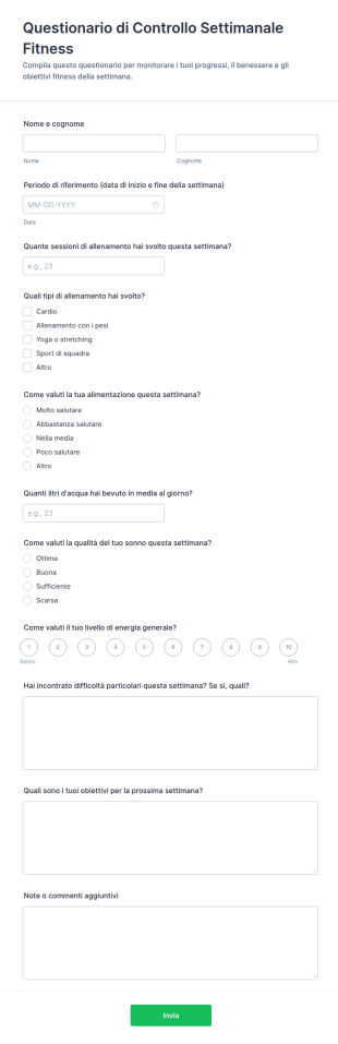 Questionario Di Controllo Settimanale Fitness