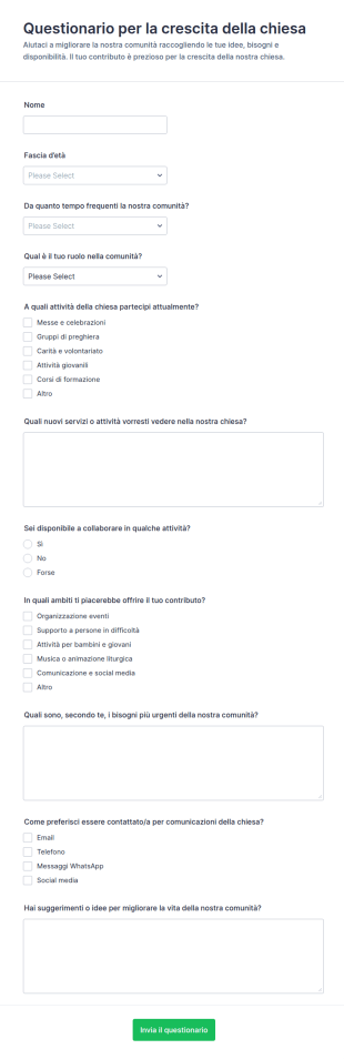 Questionario Di Crescita Della Chiesa