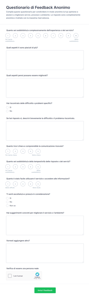 Questionario Di Feedback Anonimo