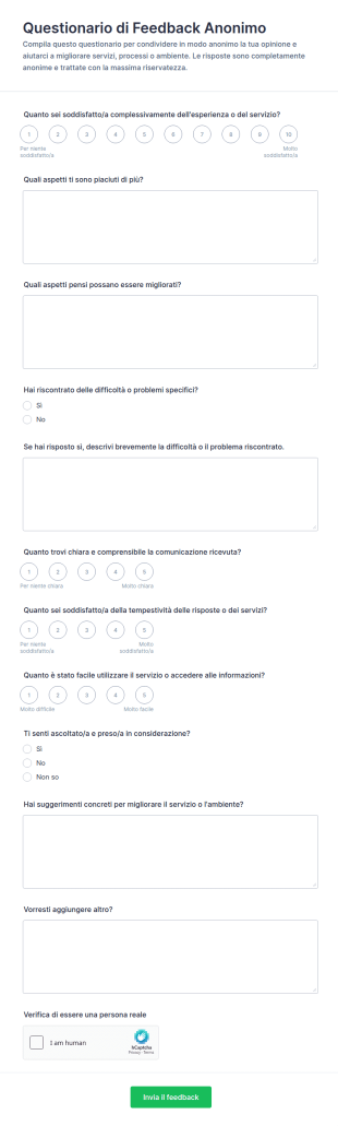 Questionario Di Feedback Anonimo