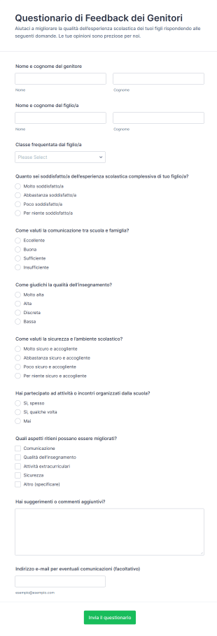 Questionario Di Feedback Dei Genitori Form Template