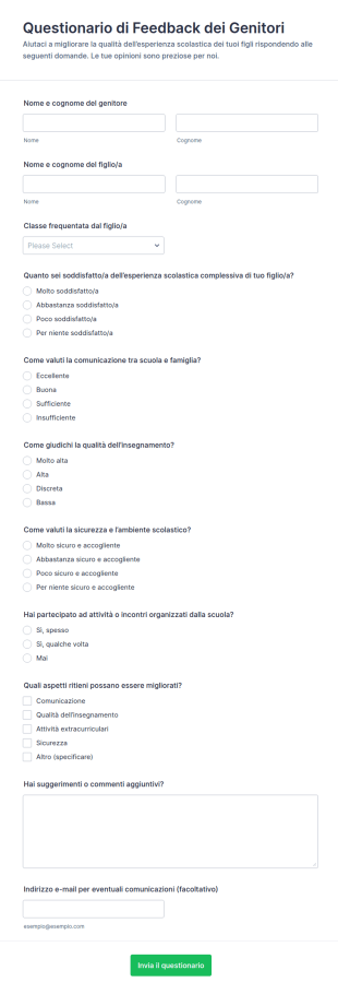 Questionario Di Feedback Dei Genitori