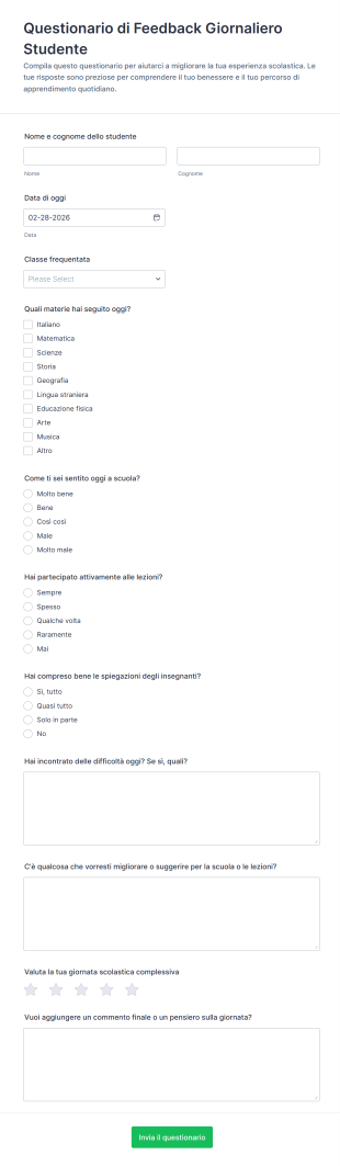 Questionario Di Feedback Giornaliero Studente