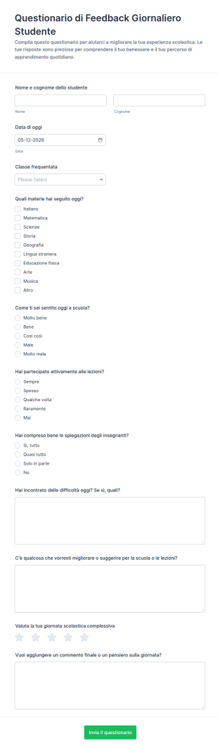 Questionario Di Feedback Giornaliero Studente