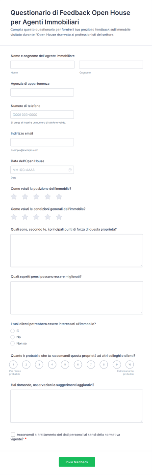 Questionario Di Feedback Open House Per Agenti Immobiliari