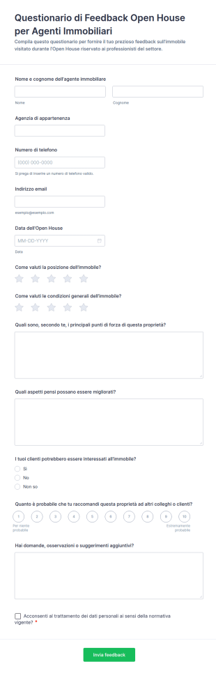 Questionario Di Feedback Open House Per Agenti Immobiliari