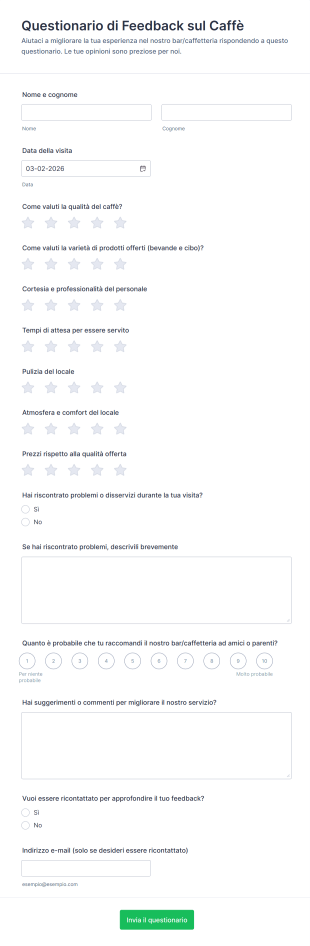 Questionario Di Feedback Sul Caffè