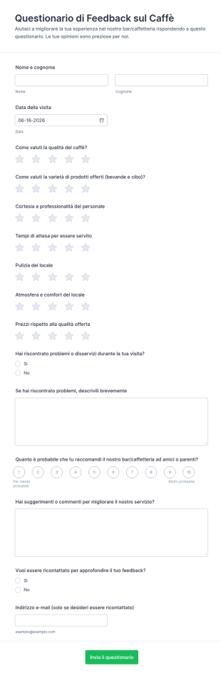 Questionario Di Feedback Sul Caffè
