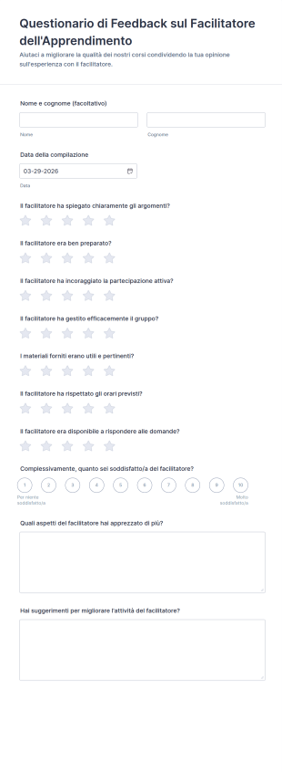 Questionario Di Feedback Sul Facilitatore Dell'Apprendimento