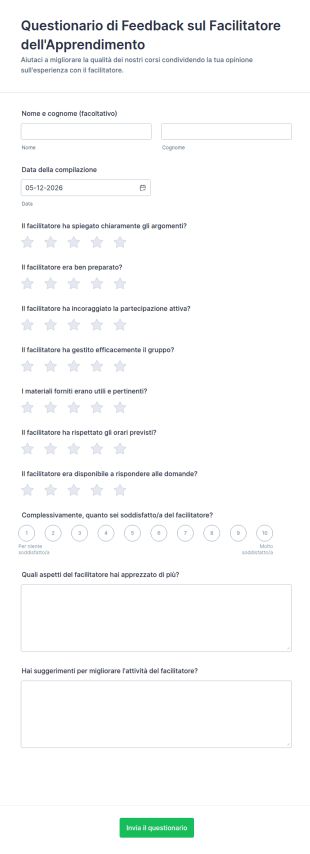 Questionario Di Feedback Sul Facilitatore Dell'Apprendimento