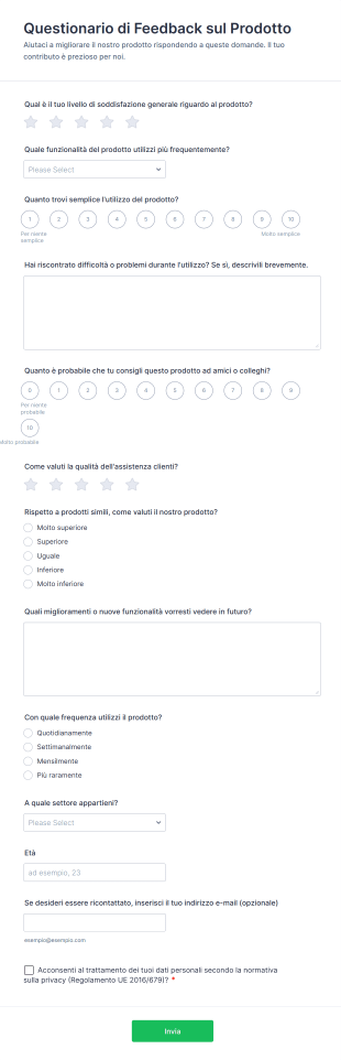 Questionario Di Feedback Sul Prodotto