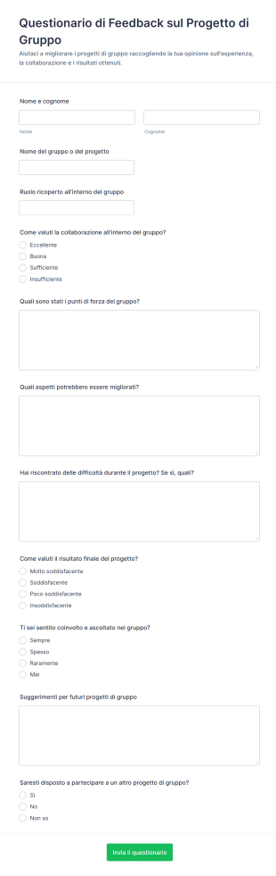 Questionario Di Feedback Sul Progetto Di Gruppo