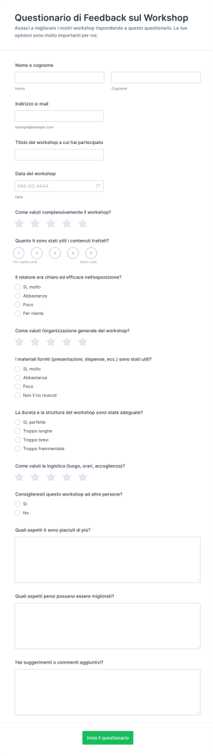 Questionario Di Feedback Sul Workshop