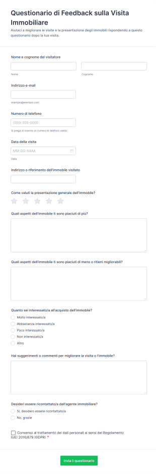 Questionario Di Feedback Sulle Visite Immobiliari Form Template