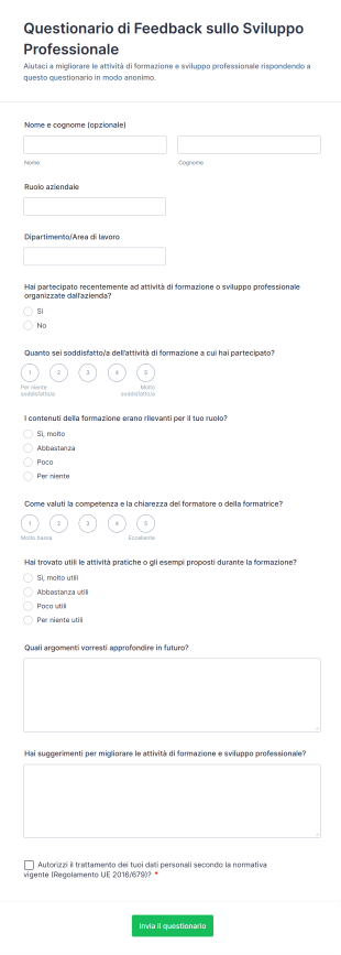Questionario Di Feedback Sullo Sviluppo Professionale