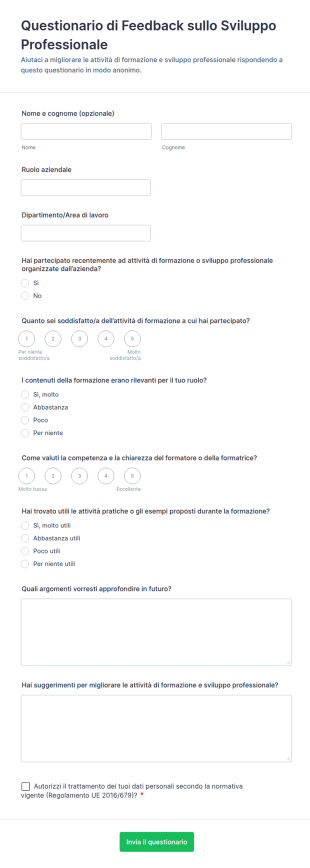 Questionario Di Feedback Sullo Sviluppo Professionale