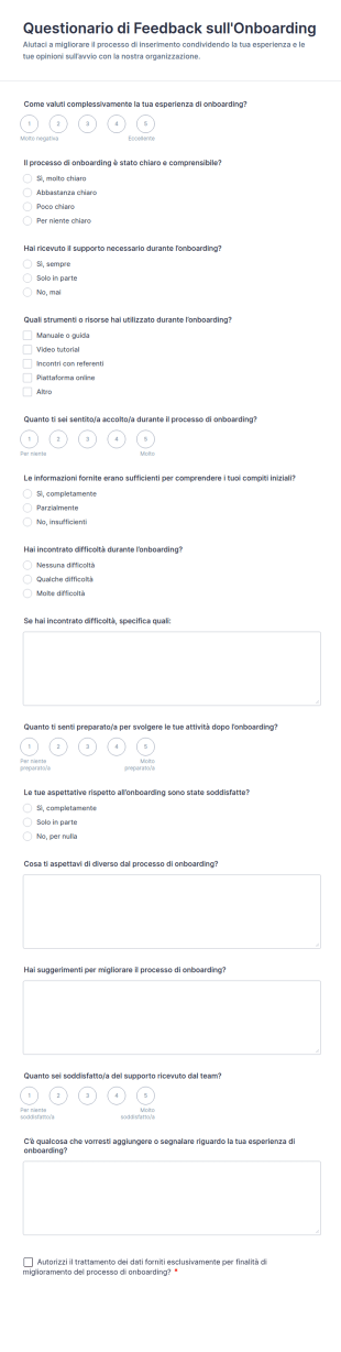 Questionario Di Feedback Sull’onboarding