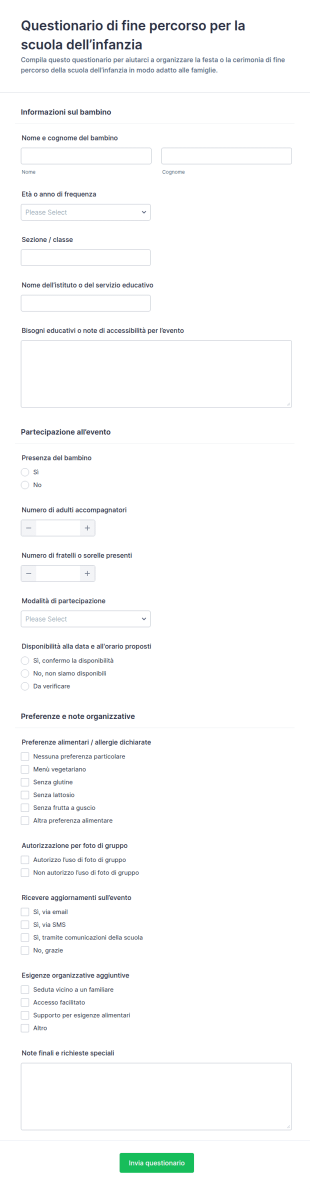 Questionario Di Fine Anno Scolastico Dell’infanzia