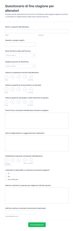 Questionario Di Fine Stagione Per Allenatori