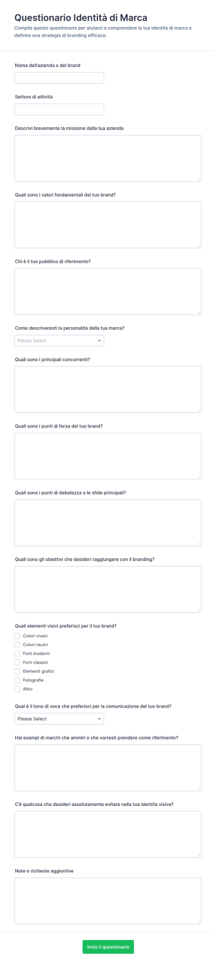 Questionario Di Identità Del Brand