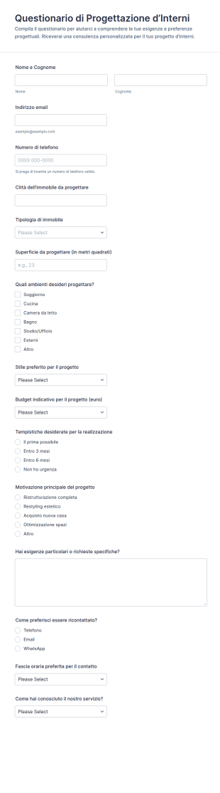 Questionario Di Interior Design