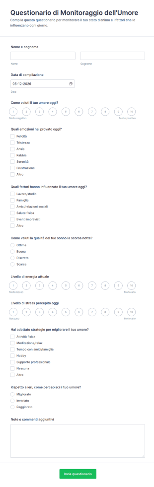 Questionario Di Monitoraggio Dell'Umore
