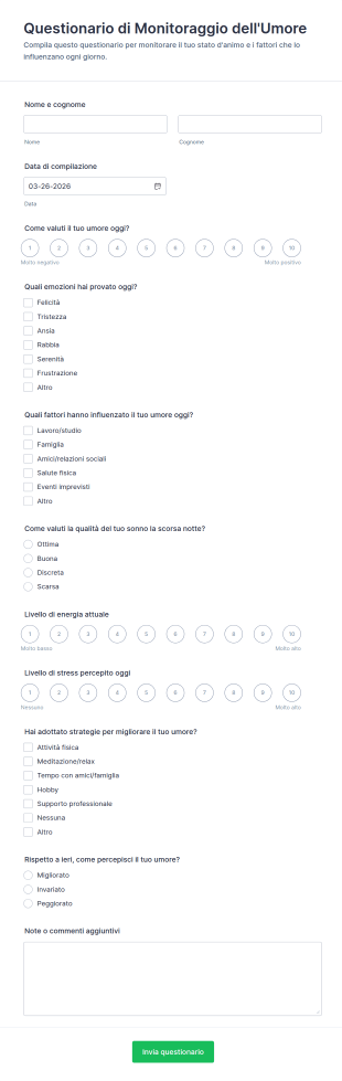 Questionario Di Monitoraggio Dell'Umore