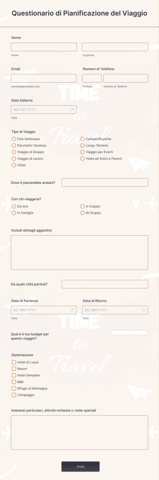 Questionario Di Pianificazione Del Viaggio Form Template