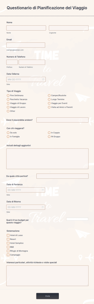 Questionario Di Pianificazione Del Viaggio