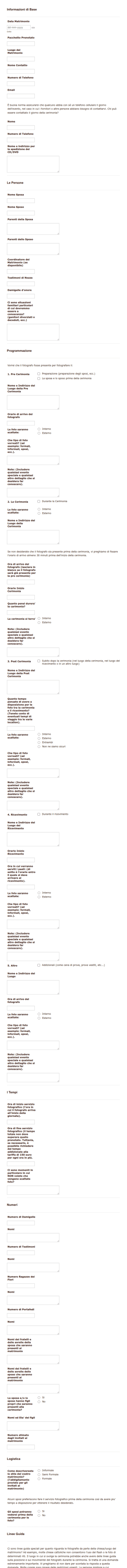 Questionario Di Pianificazione Matrimonio