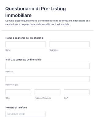 Questionario Di Pre Listing Immobiliare