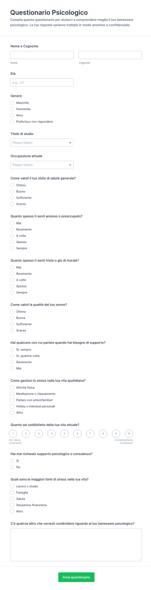 Questionario Di Psicologia