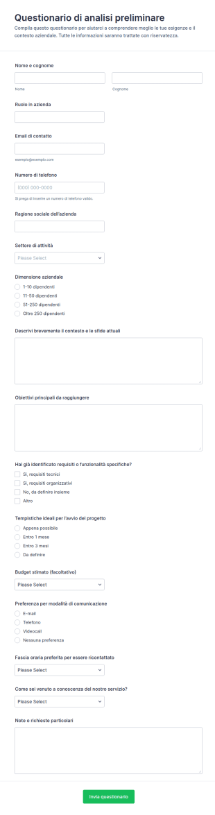 Questionario Di Raccolta Informazioni
