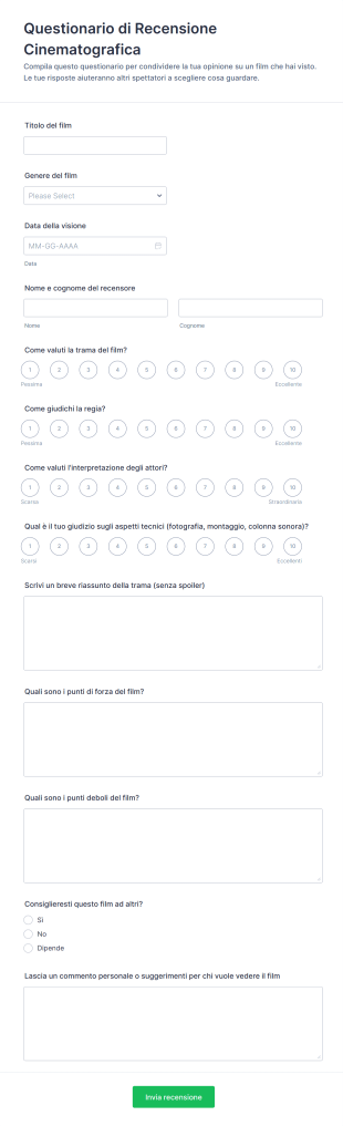 Questionario Di Recensione Cinematografica