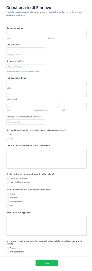 Questionario Di Rinnovo