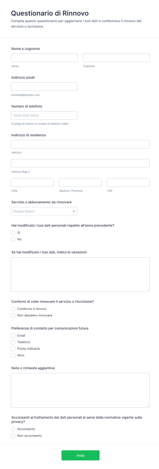 Questionario Di Rinnovo