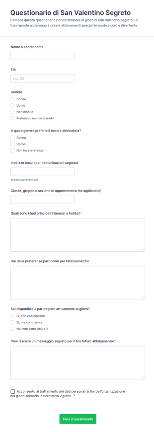 Questionario Di San Valentino Segreto