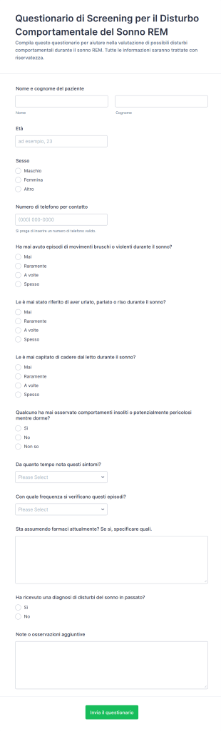 Questionario Di Screening Per Il Disturbo Comportamentale Del Sonno REM