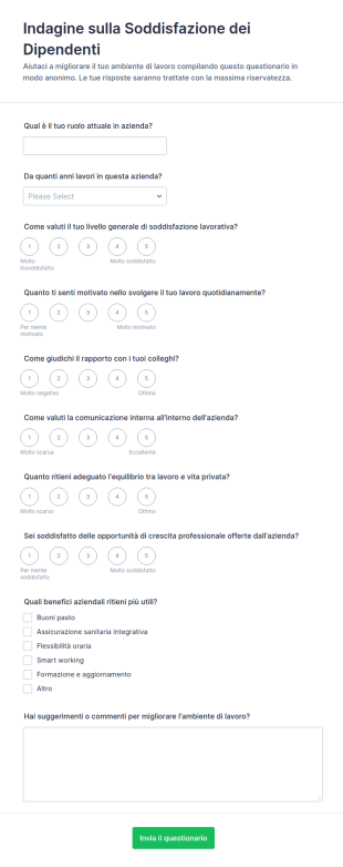 Questionario Di Soddisfazione Dei Dipendenti
